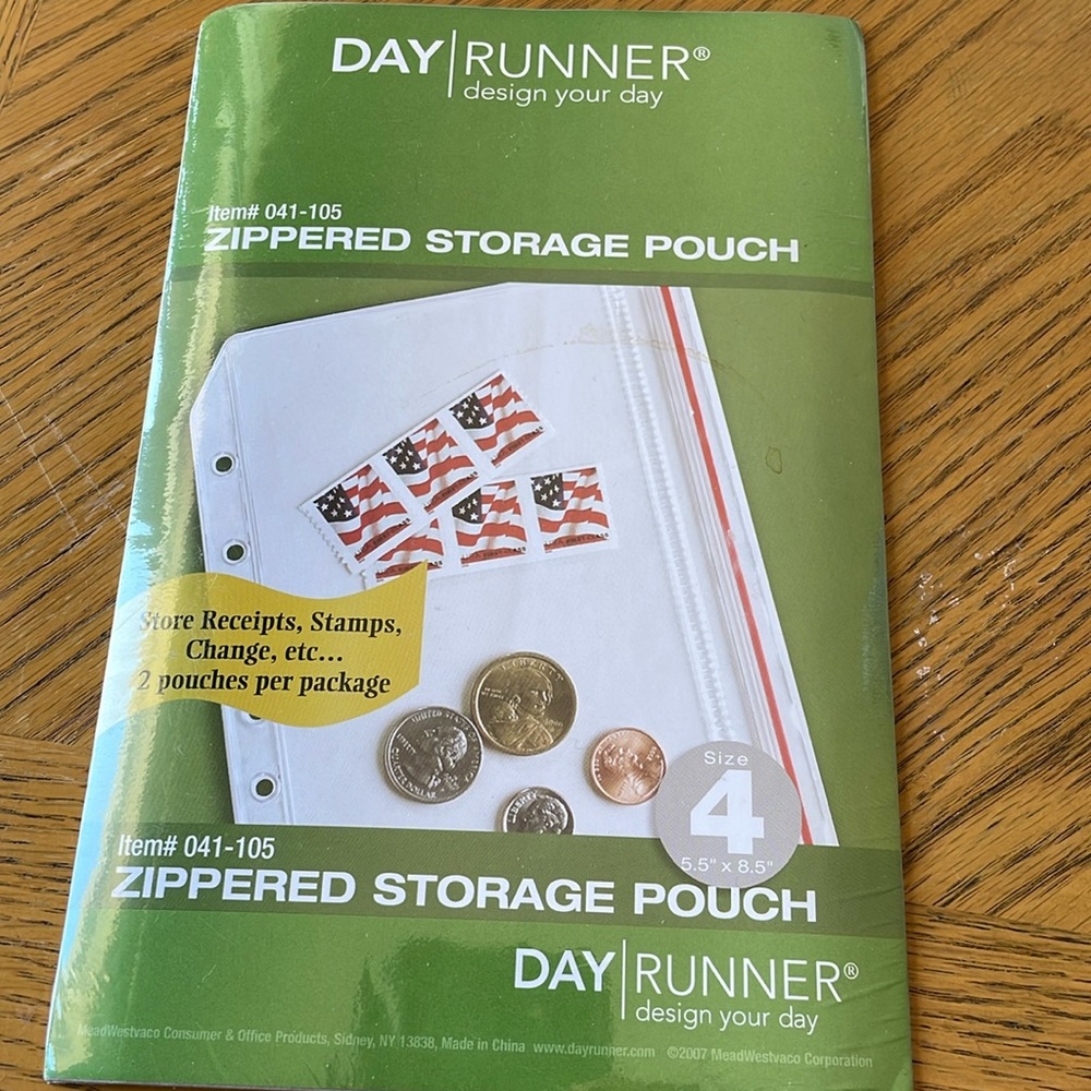 Day Runner Zippered Storage Pouch (2 Pouches) Size 4 (5.5” x 8.5”) NEW